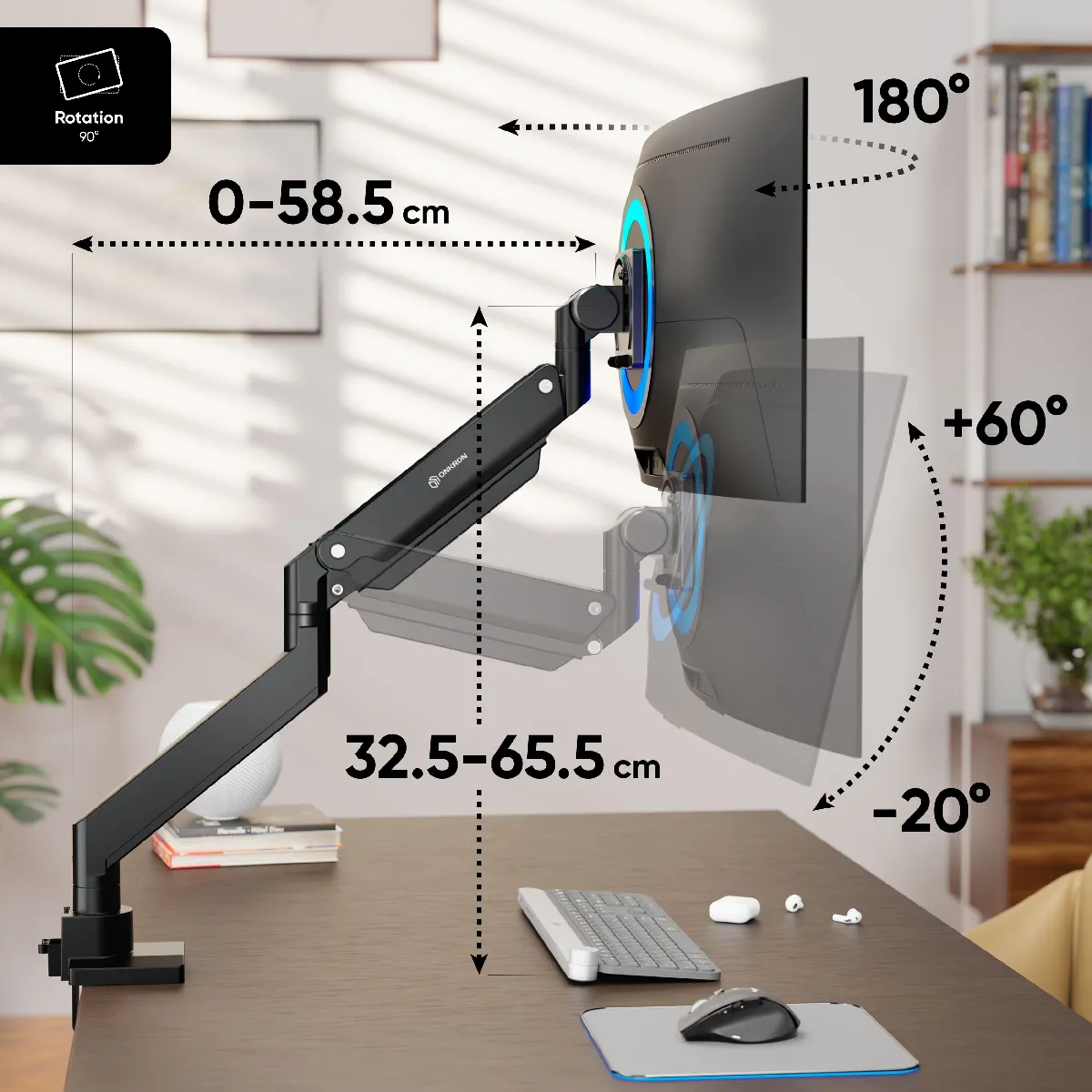 ONKRON Bras Articulé Écran PC Et TV De 17 - 57 Pouces, Support Ecran Gaz Ressort Jusqu'à 27 Kg - Porte Ecran PC VESA 75x75 - 200x200/Support Ecran PC Bureau Inclinable Pivotant
