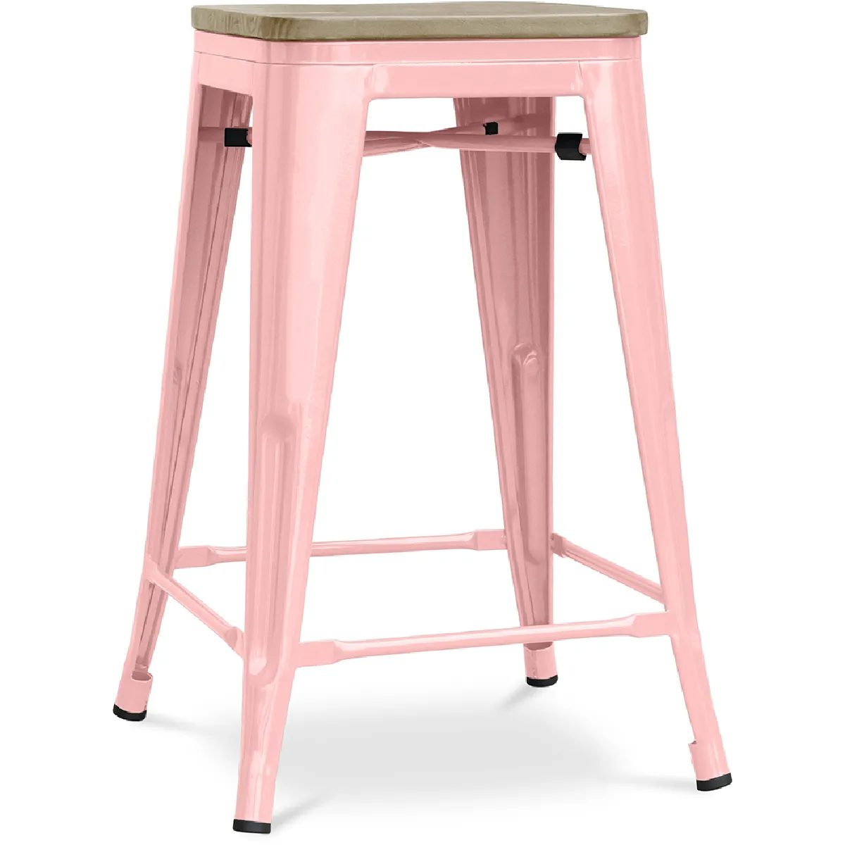 Tabouret de bar design industriel - bois et acier - 61cm - Stylix Orange pâle