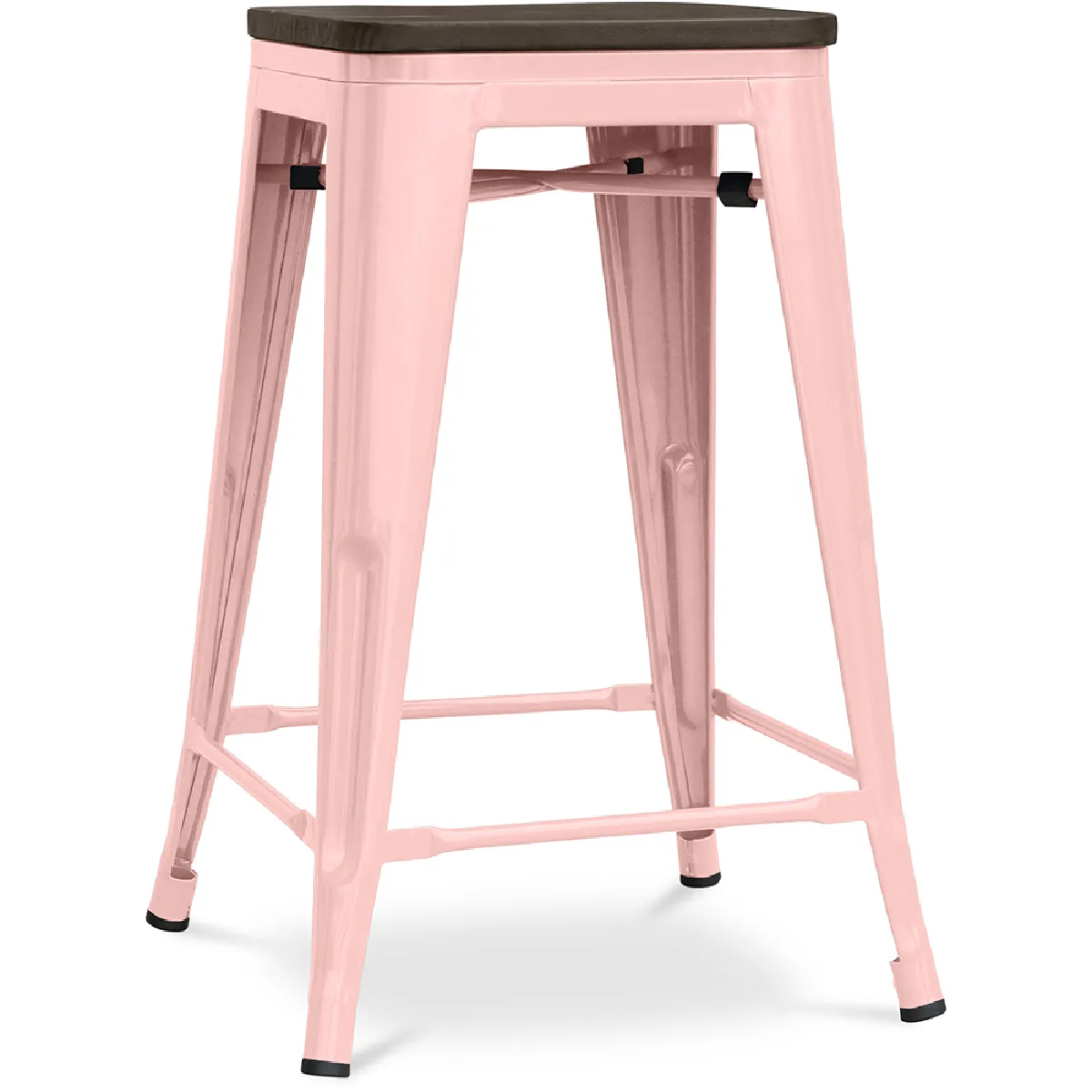 Tabouret de Bar - Design Industriel - Bois et Acier - 60cm -Stylix Orange pâle