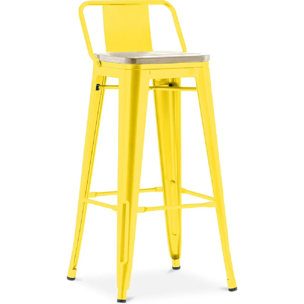 Tabouret de bar avec dossier - Design industriel - Bois et acier - 76cm - Nouvelle édition - Stylix Jaune