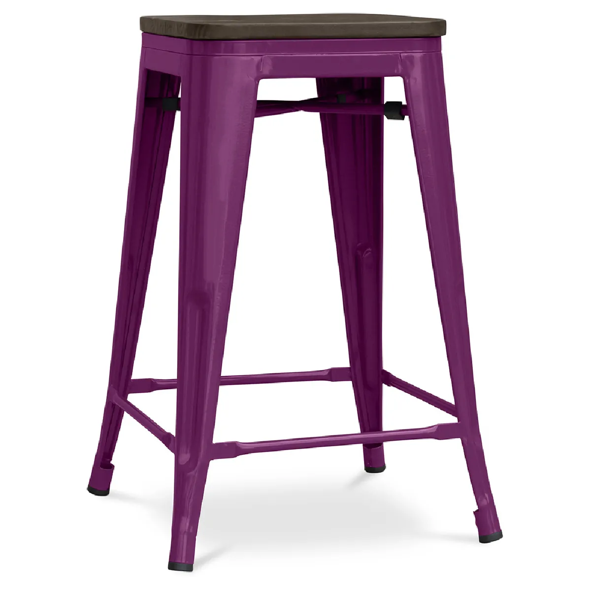 Tabouret de Bar - Design Industriel - Bois et Acier - 60cm -Stylix Violet