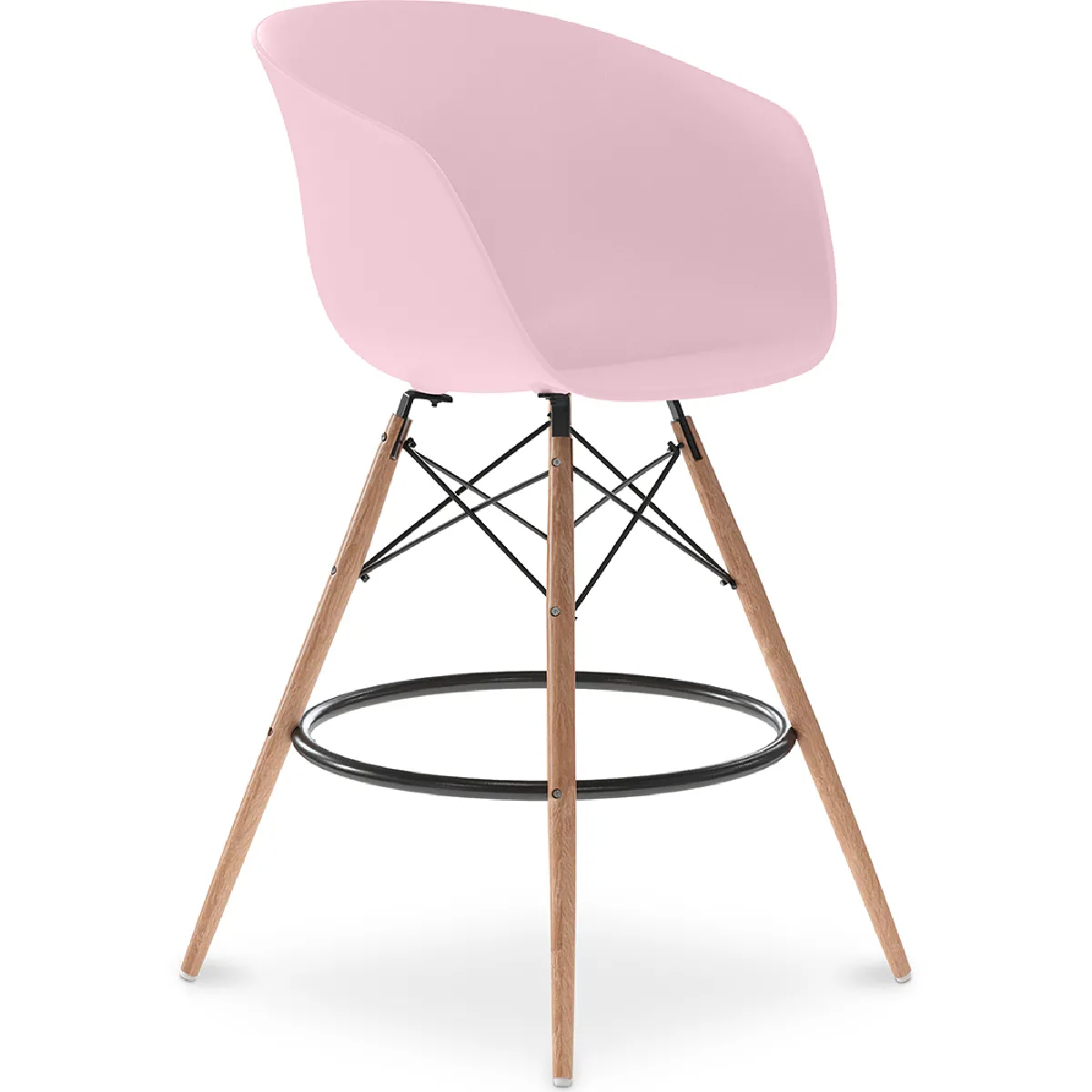 Chaise de bar design scandinave en polypropylene et pieds en bois naturel - Melania Rose pâle