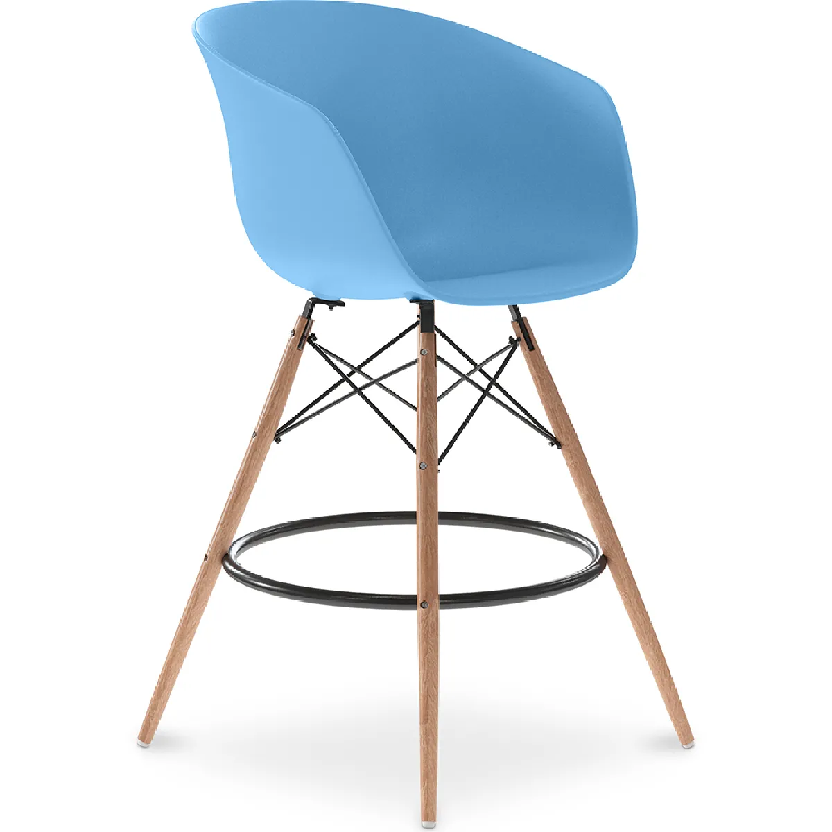 Chaise de bar design scandinave en polypropylene et pieds en bois naturel - Melania Bleu