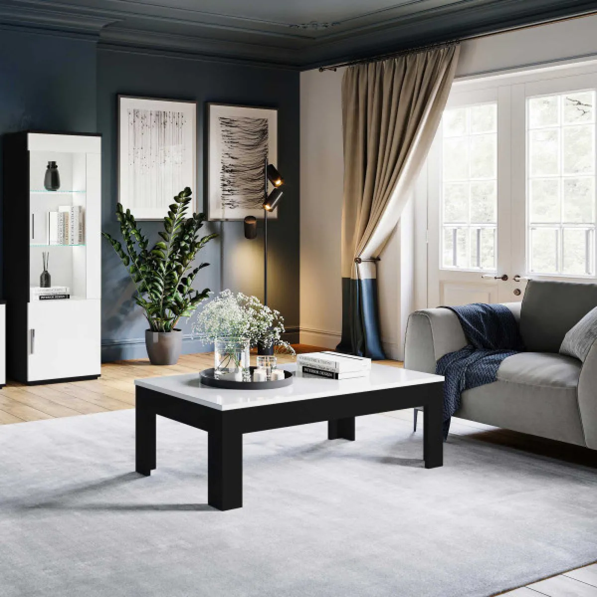 Comparer les prix de Dansmamaison Table Basse Noir Blanc Laqué REVE