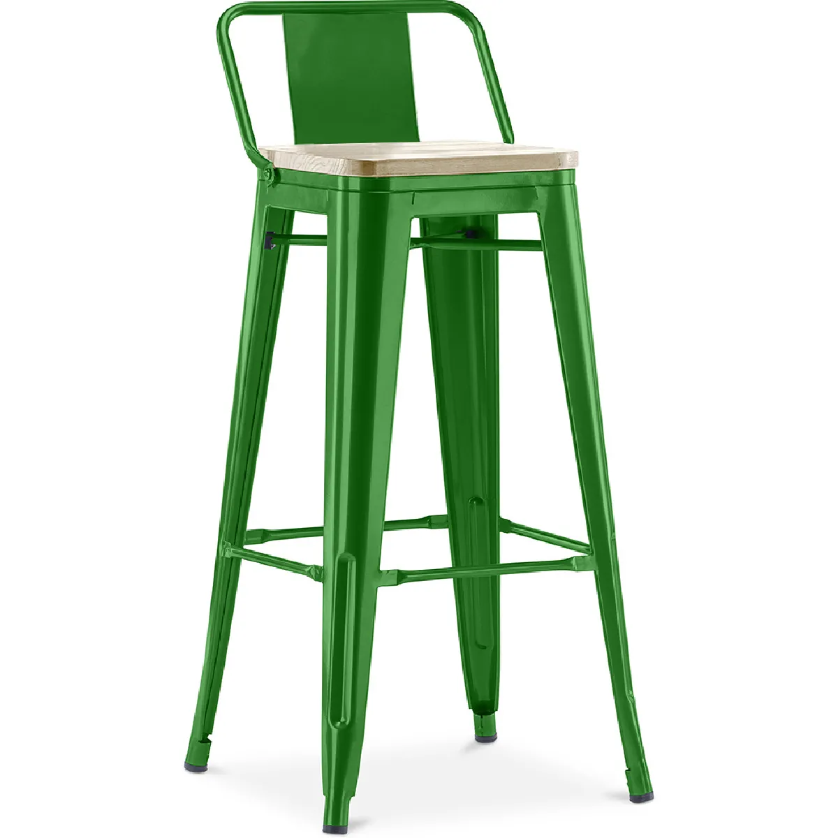 Tabouret de bar avec dossier - Design industriel - Bois et acier - 76cm - Nouvelle édition - Stylix Vert