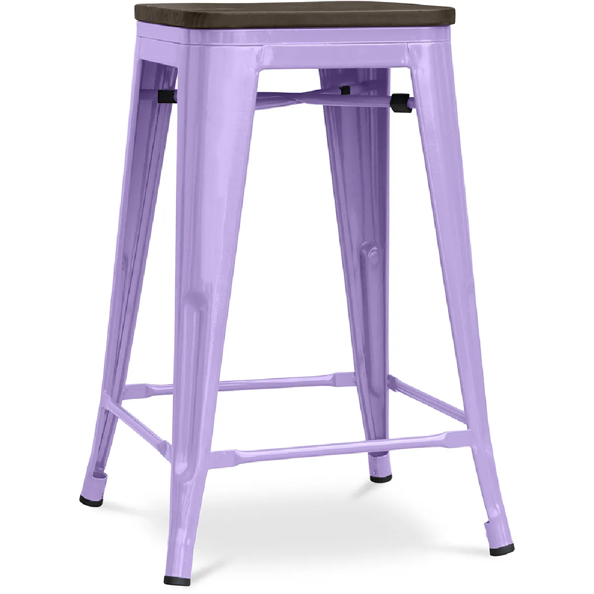 Tabouret de Bar - Design Industriel - Bois et Acier - 60cm -Stylix Violet pastel