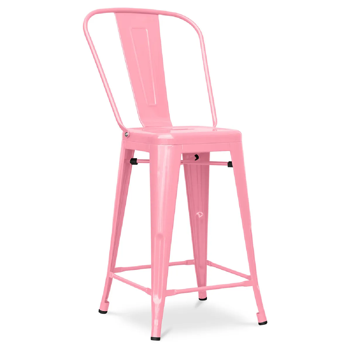 Tabouret de bar avec dossier - design industriel - 60cm - Stylix Rose