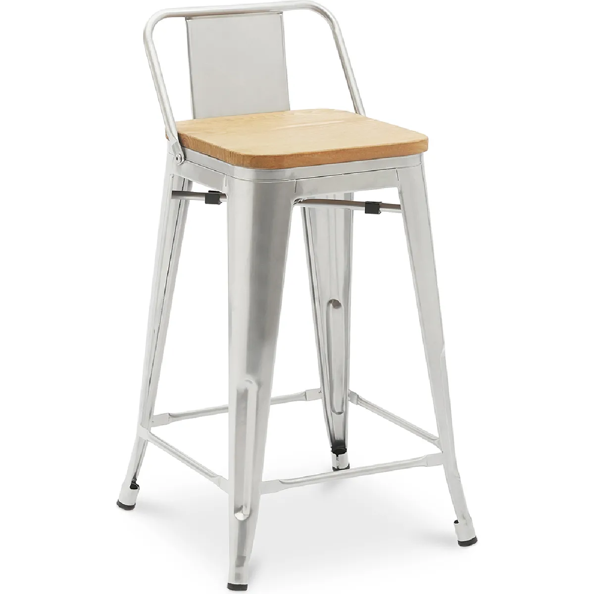 Tabouret de bar avec dossier - Design industriel - Bois et acier - 60cm - Nouvelle édition - Stylix Acier