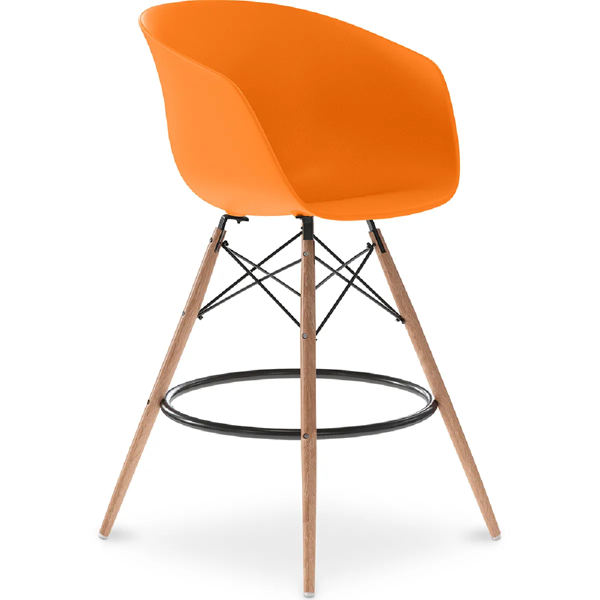 Chaise de bar design scandinave en polypropylene et pieds en bois naturel - Melania Orange