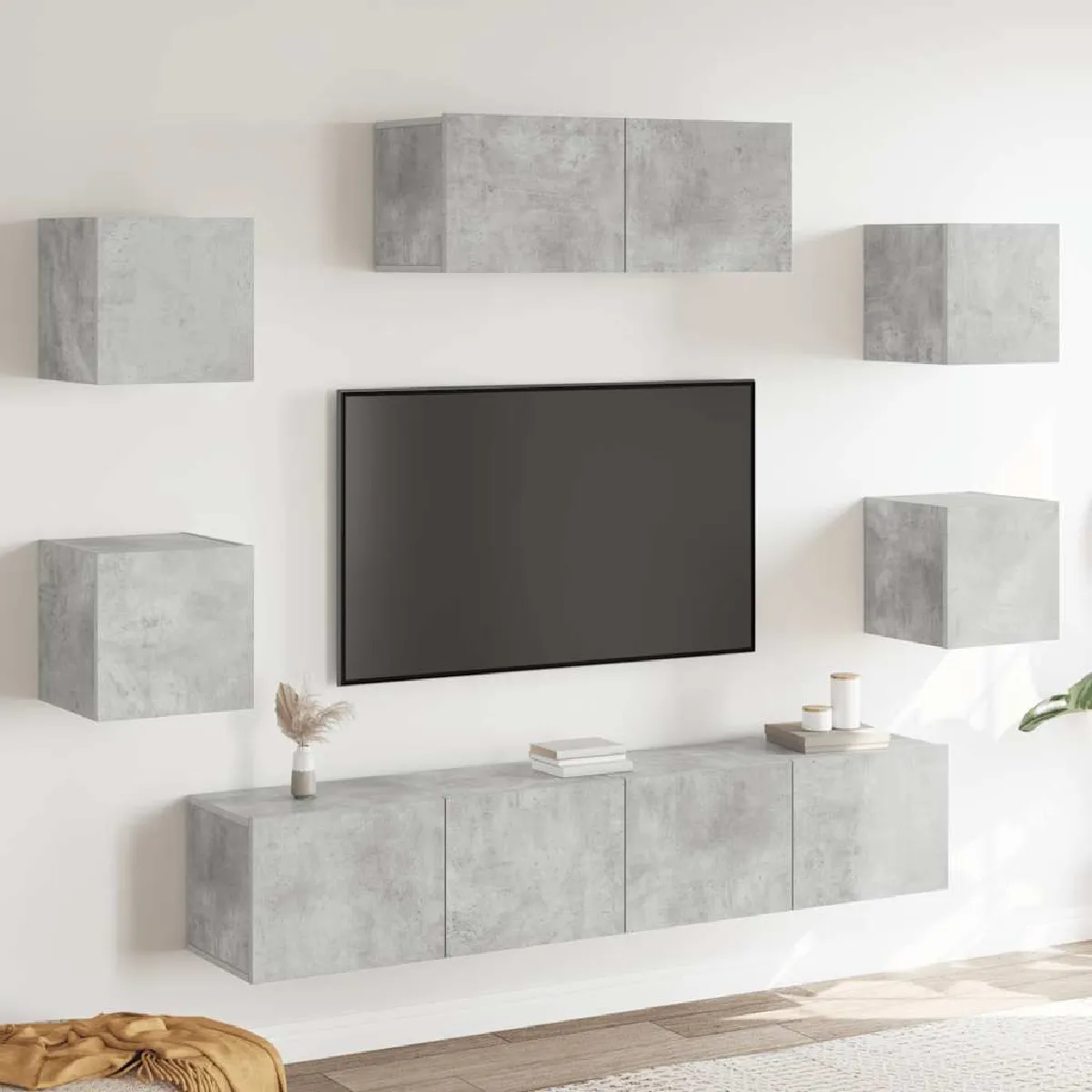 Vidaxl Gris Ensemble De Meubles Tv 7 Pcs Béton Bois D'ingénierie - Image 3