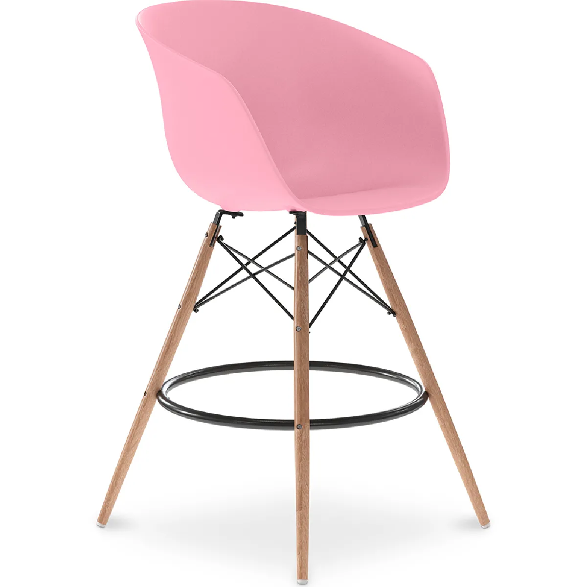 Chaise de bar design scandinave en polypropylene et pieds en bois naturel - Melania Rose