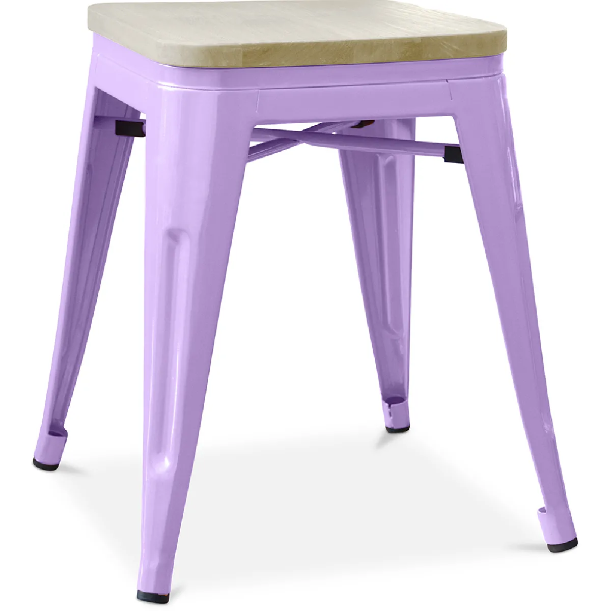 Tabouret Design Industriel - Bois & Métal - 45cm - Stylix Violet pastel