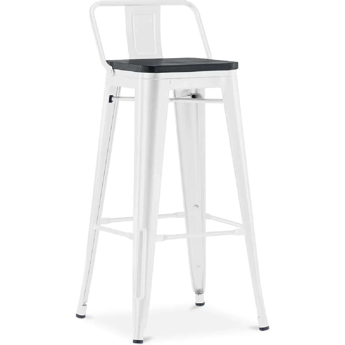 Tabouret de bar avec dossier - Design industriel - Bois et acier - 76cm - Stylix Blanc