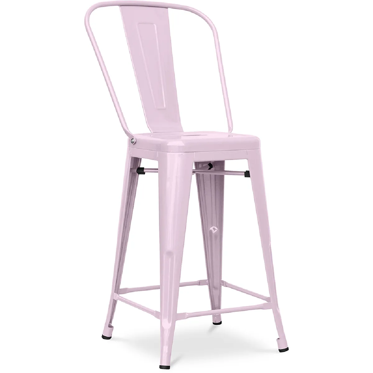 Tabouret de bar avec dossier - design industriel - 60cm - Stylix Rose pâle