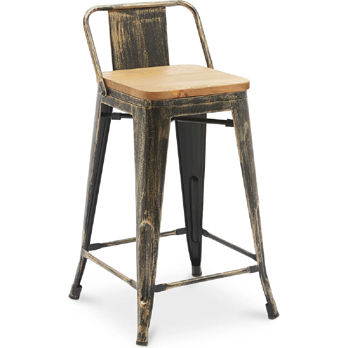 Tabouret de bar avec dossier - Design industriel - Bois et acier - 60cm - Nouvelle édition - Stylix Bronze métallisé