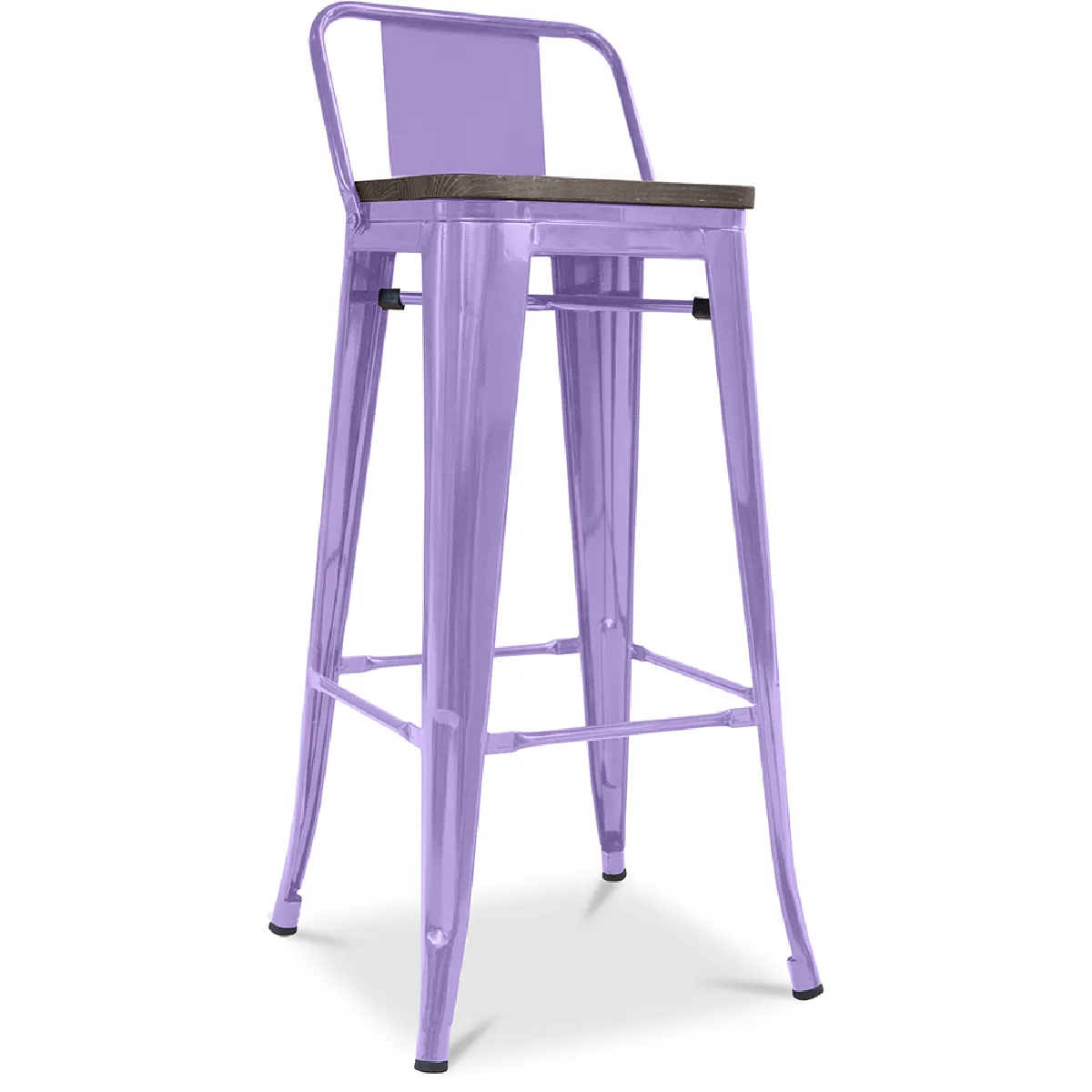 Tabouret de bar design industriel avec dossier - Bois et acier - 76cm - Stylix Violet pastel