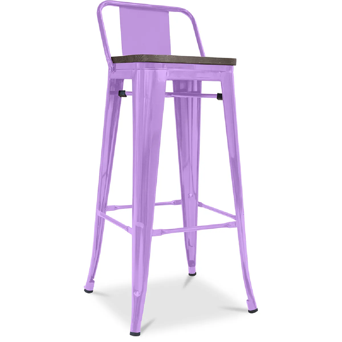 Tabouret de bar design industriel avec dossier - Bois et acier - 76cm - Stylix Violet Clair