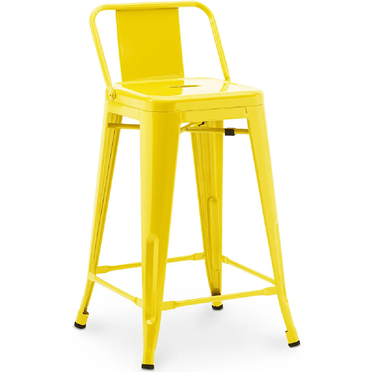 Tabouret de bar avec dossier - Design industriel - 60cm - Nouvelle édition - Stylix Jaune