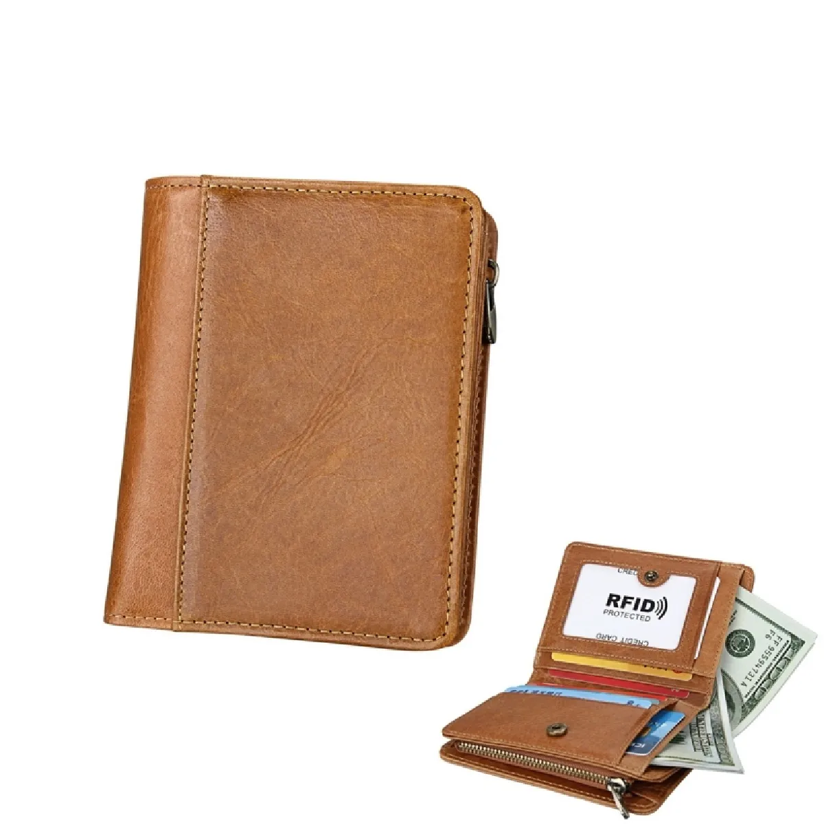 Portefeuille Homme En Cuir Véritable Marron – Portefeuille Carte De Crédit – Neuf Avec étiquettes