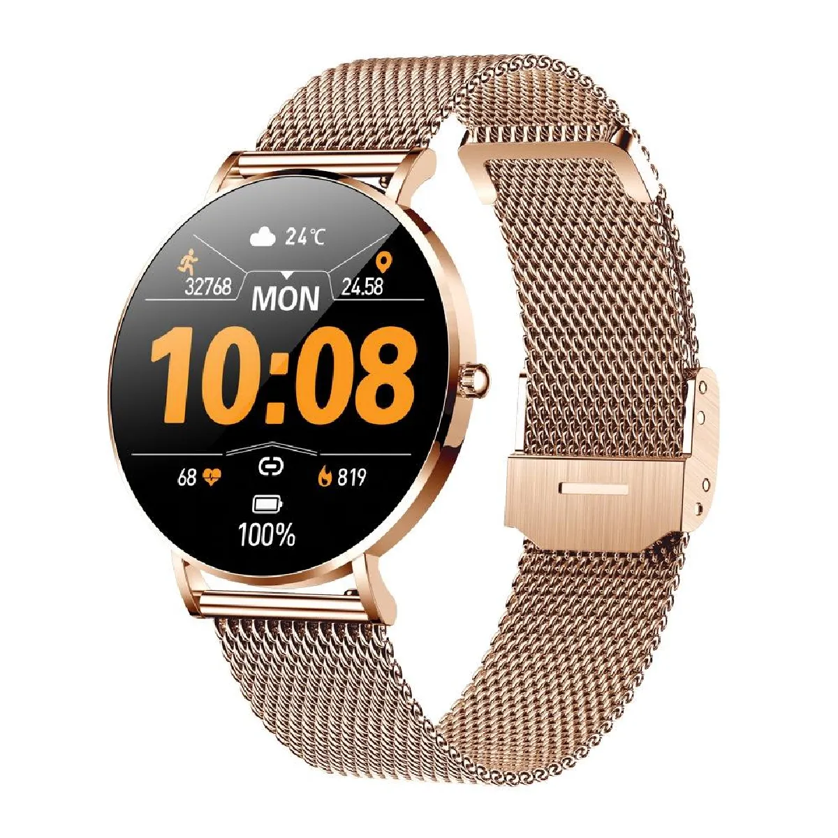 Yonis Montre Connectée Avec Mesure Cardiaque - 1,3 Pouces - Or