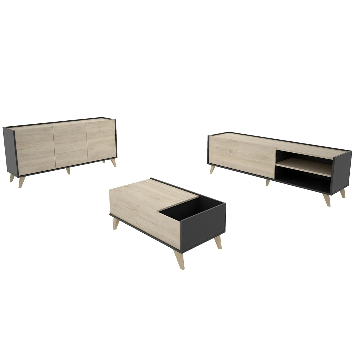 Pegane Ensemble salon meuble TV table basse - Graphite