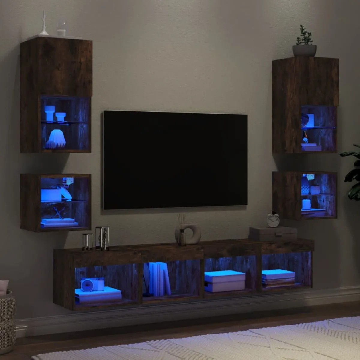 VIDAXL Unités murales TV LED Chêne fumé - vue 2