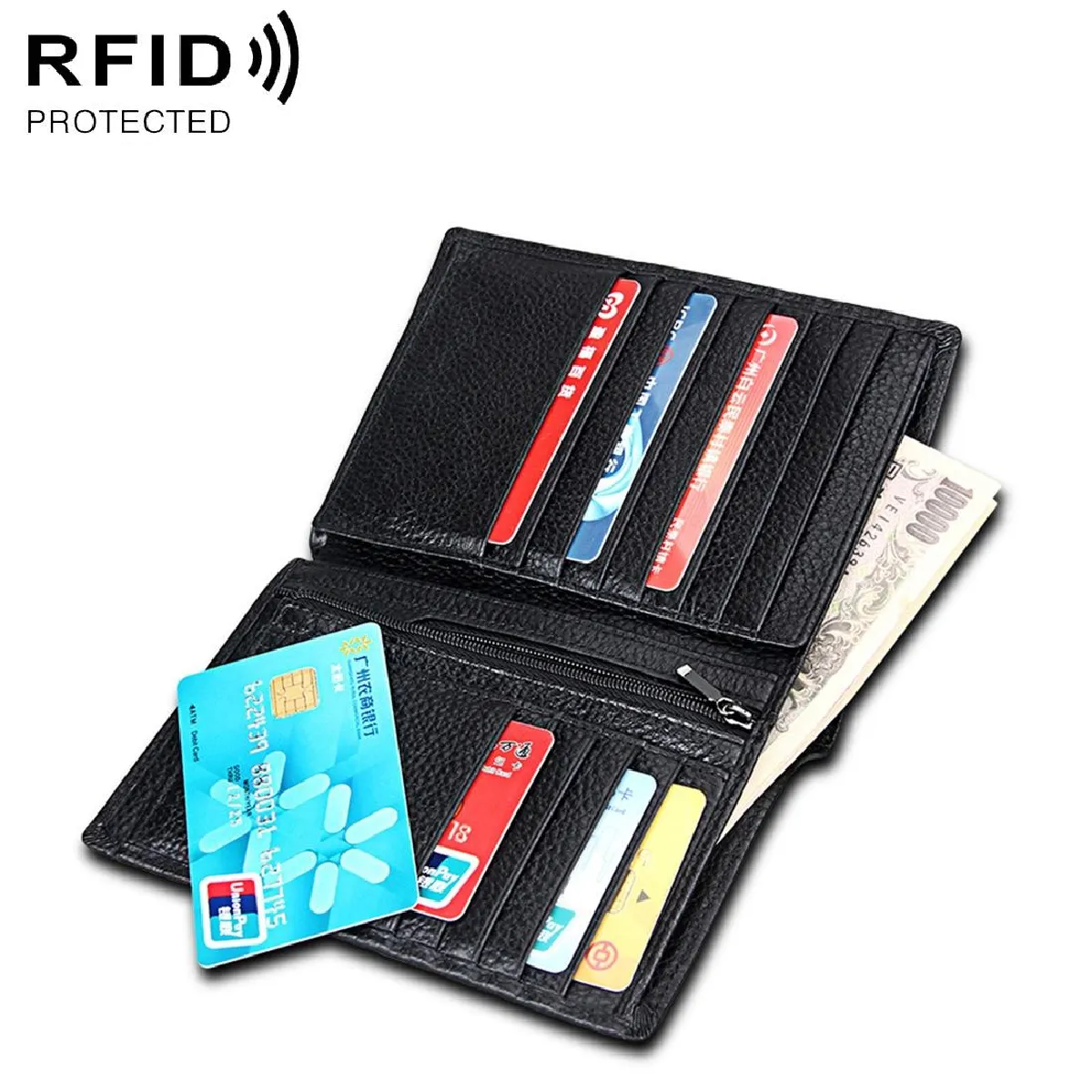 Porte-Carte Antimagnétique Portefeuille Rfid Hommes Sac Multifonctionnel Noir