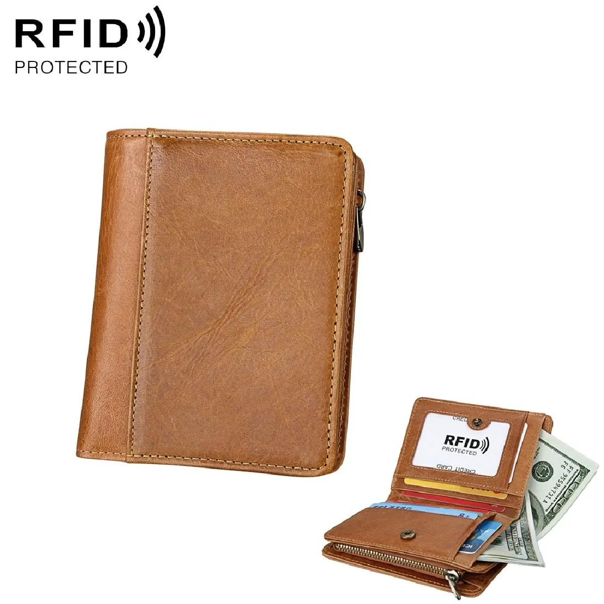 Portefeuille Protection Porte-Carte RFID Hommes Sac Cuir Haute Qualité Beige