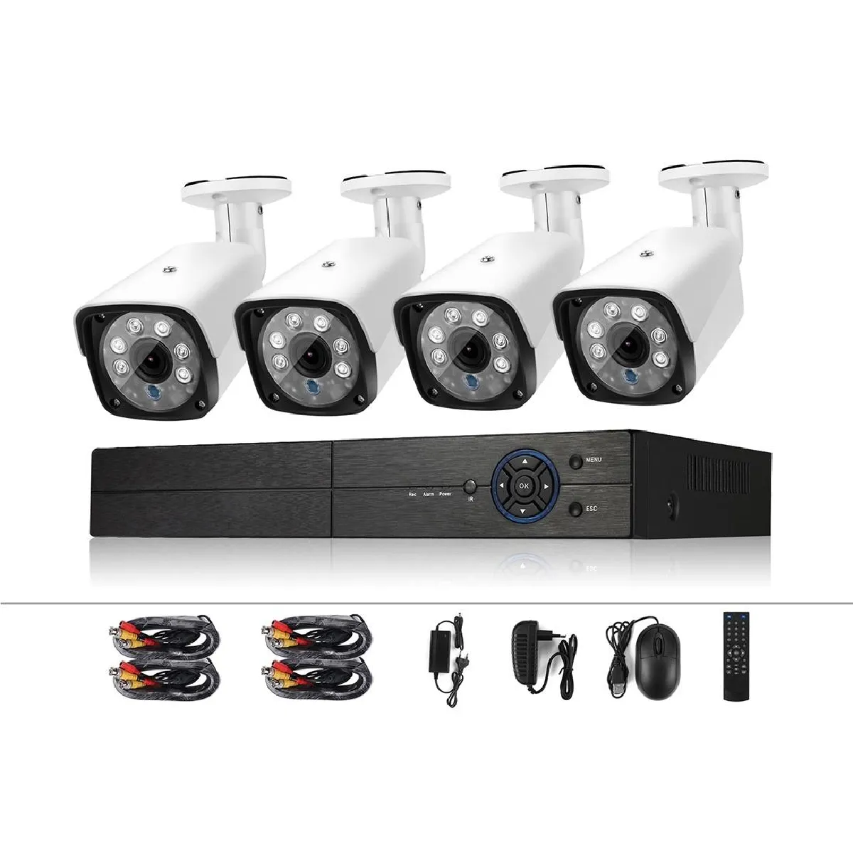 Yonis Kit De Vidéosurveillance 4 Caméras Dvr 720P Ip66 Vision Nocturne P2p