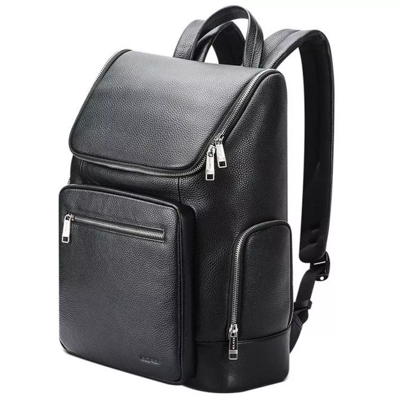 Yonis Noir Sac À Dos Pc En Cuir Véritable - 15,6 Pouces