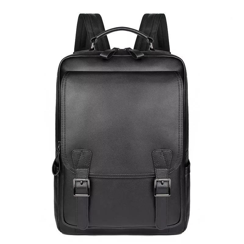 Yonis Noir Sac À Dos Ordinateur En Cuir Véritable