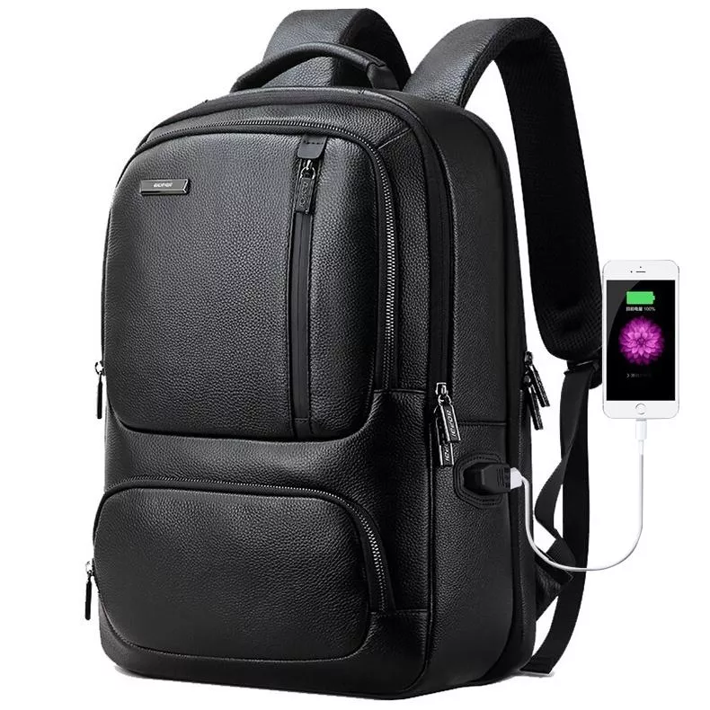 Yonis Noir Sac À Dos Antivol Pour Ordinateur Portable En Cuir