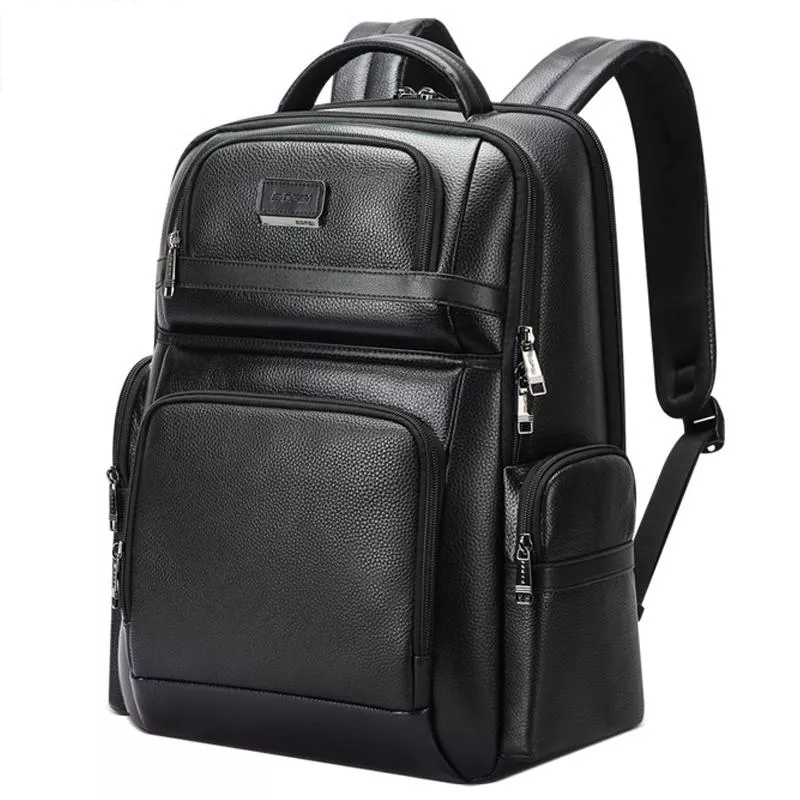 Yonis Noir Sac À Dos Pour Ordinateur En Cuir Véritable