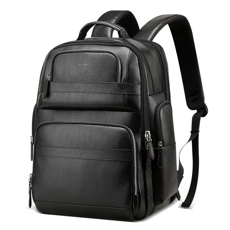 Yonis Noir Sac À Dos Pour Ordinateur Portable Antivol En Cuir Véritable