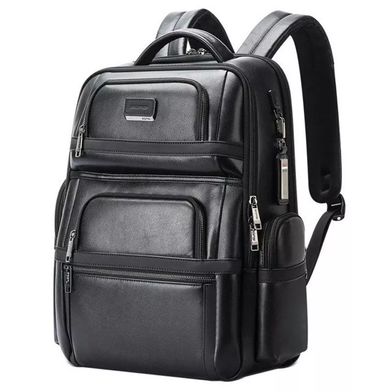 Yonis Noir Sac À Dos Pc Portable En Cuir Avec Ports Usb Et Usb-C