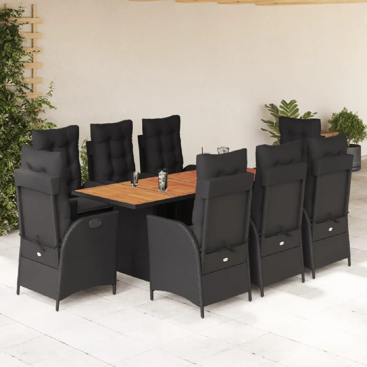 vidaXL Ensemble repas jardin 9pcs résine tressée - vue 2