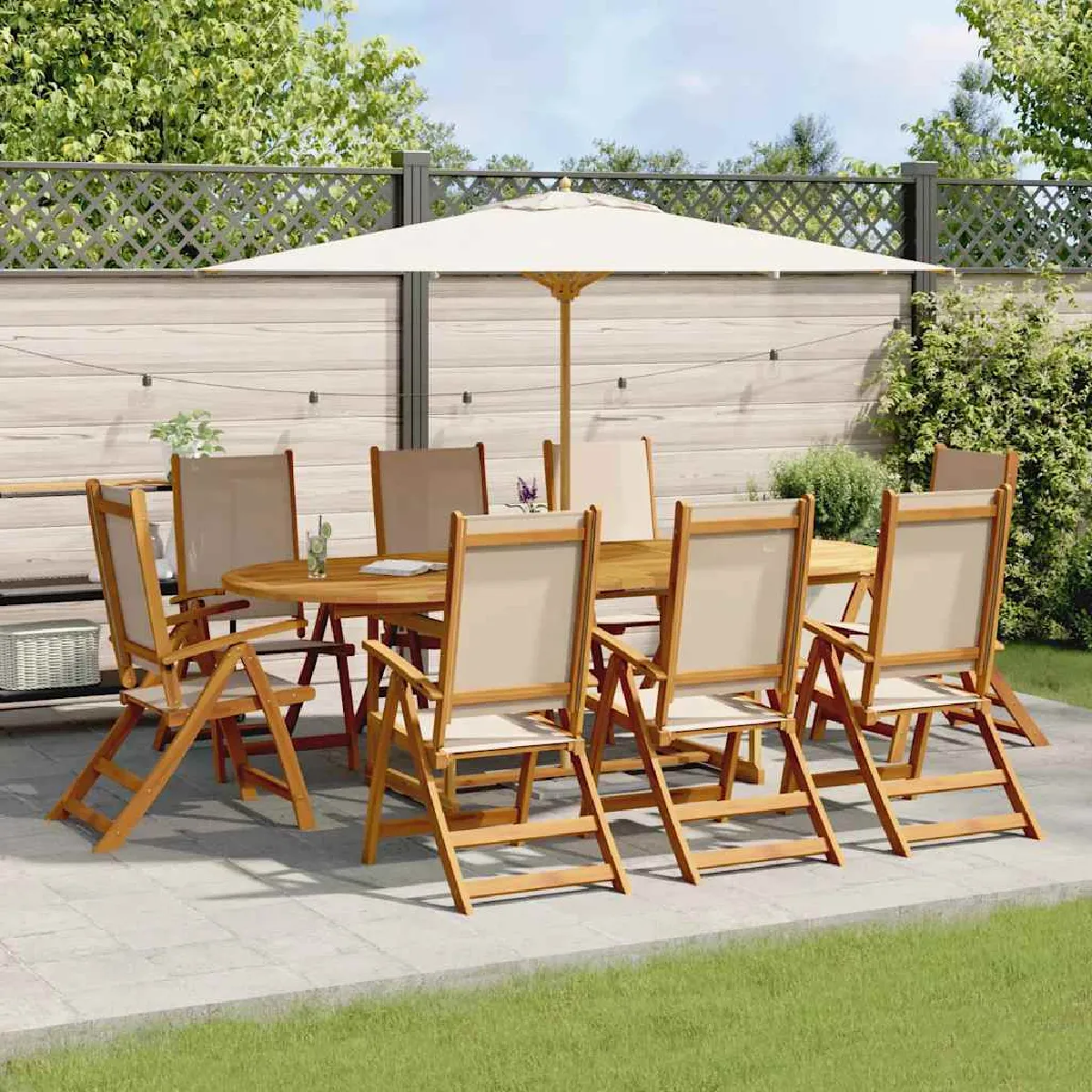 vidaXL Ensemble à manger de jardin coussins 9 pcs Bois acacia ensemble de salle à manger ensemble de salle à manger 3154980 - vue 2