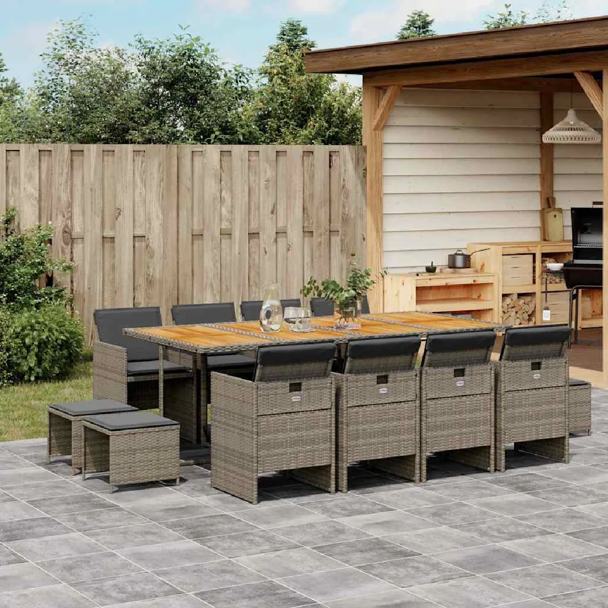 vidaXL Ensemble à manger de jardin coussins 13 pcs résine tressée - vue 3