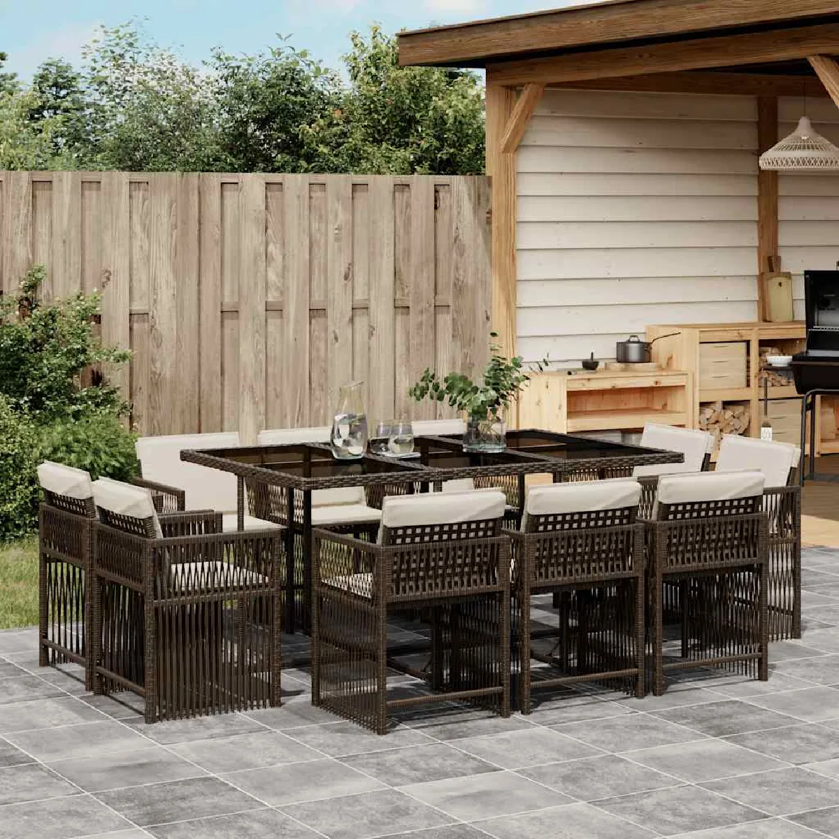 vidaXL Ensemble à manger de jardin et coussins 11 pcs rotin 3211749 - vue 2