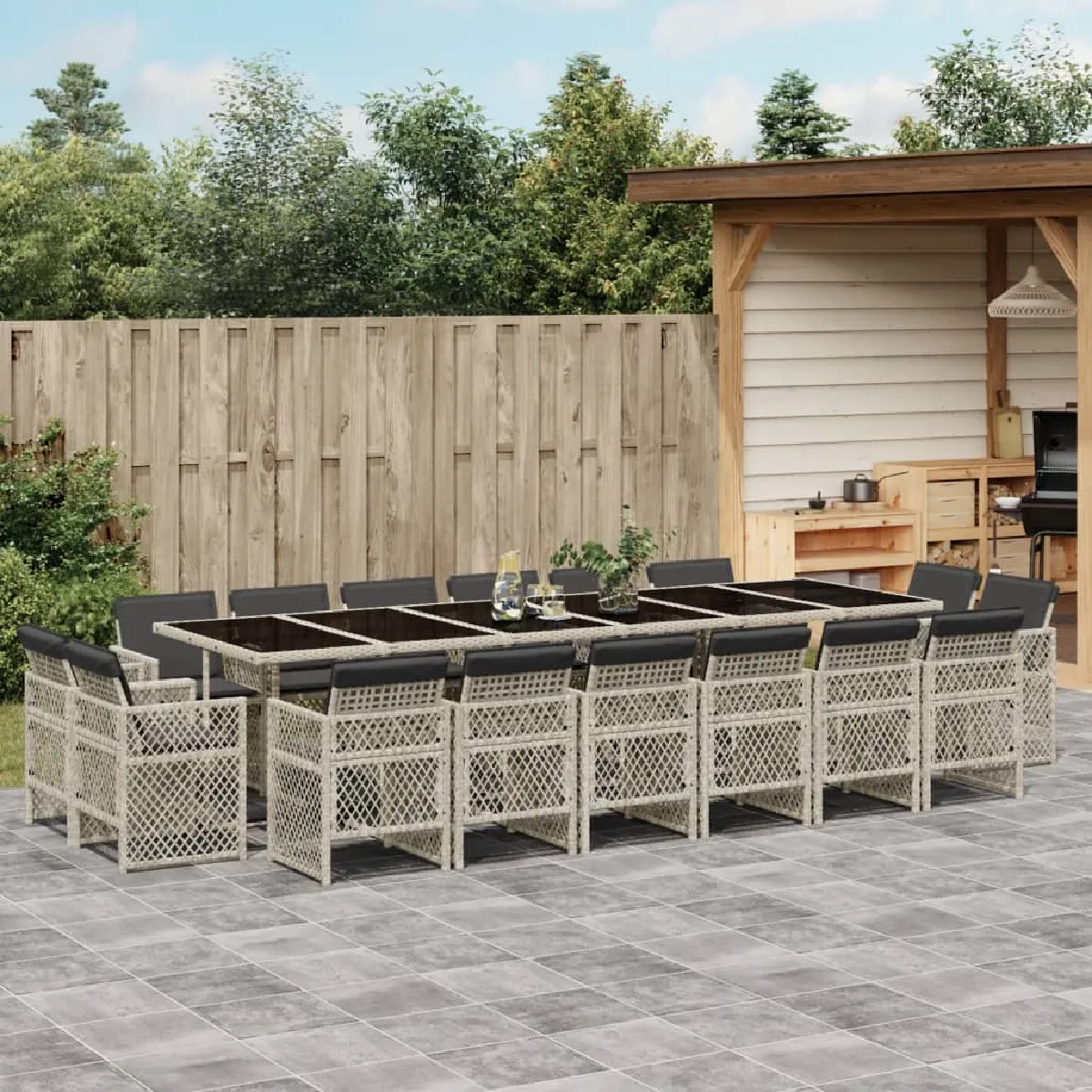 VIDAXL Ensemble à manger de jardin 17 pcs - Gris clair