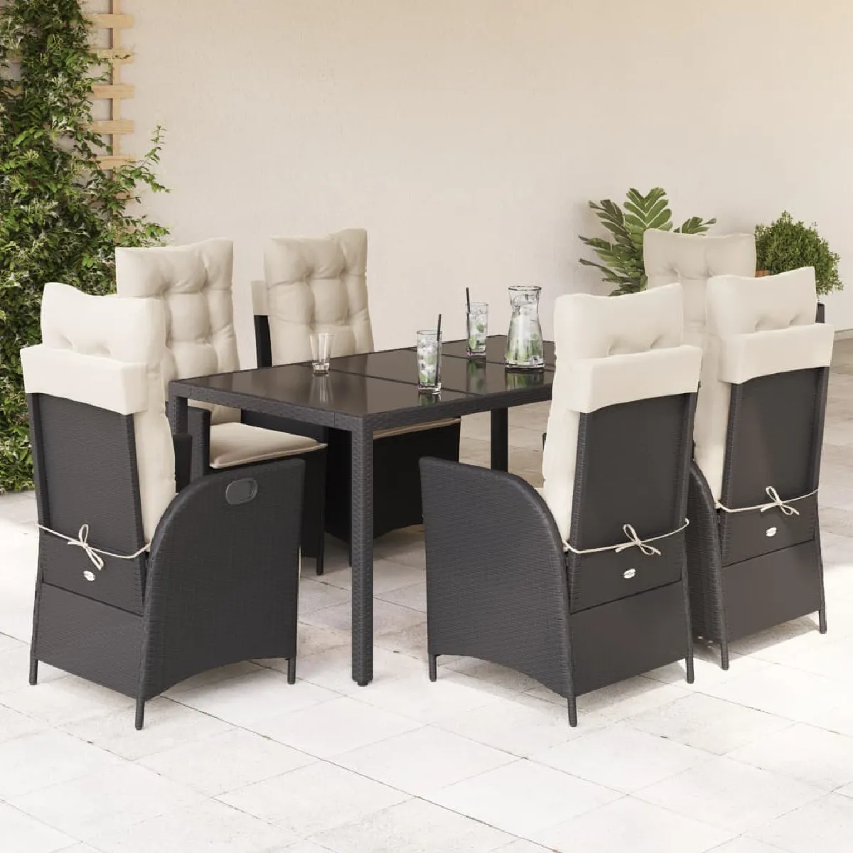 vidaXL Ensemble à Manger de Jardin avec Coussins 7 pcs Table et Chaises à Dossier Rabattable Meubles dExtérieur Patio 3212272 - vue 8