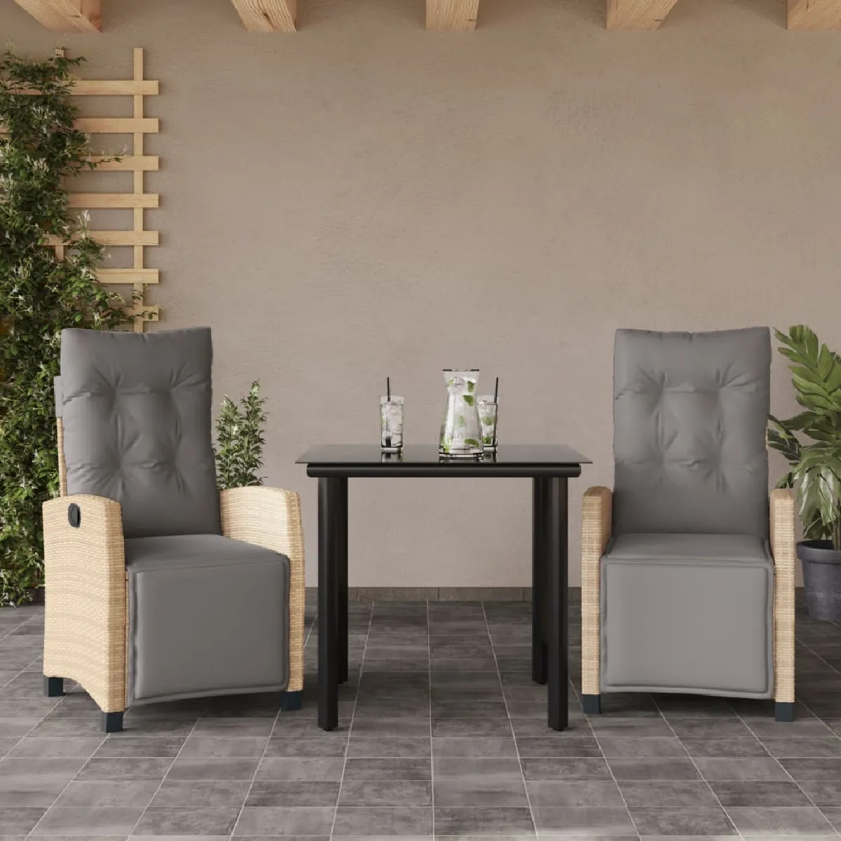 vidaXL Ensemble de Salle à Manger de Jardin 3 pcs Mobilier à Dîner Table et Chaises de Repas Meubles de Terrasse Patio 3099401 - vue 9
