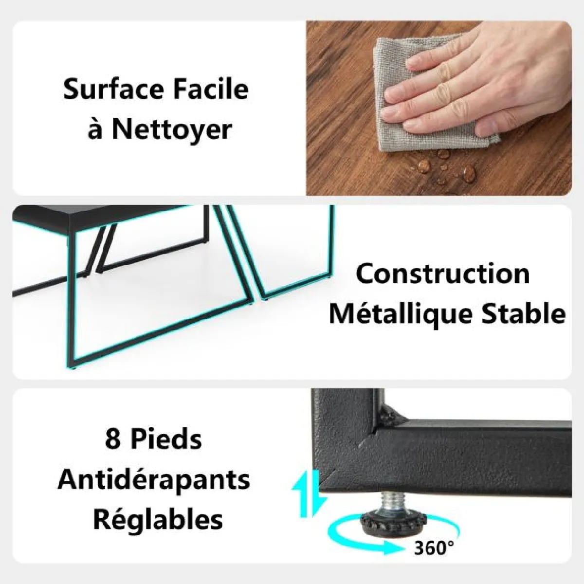 Meilleurs prix pour Lot de 2 tables basses gigognes - Noir et marron