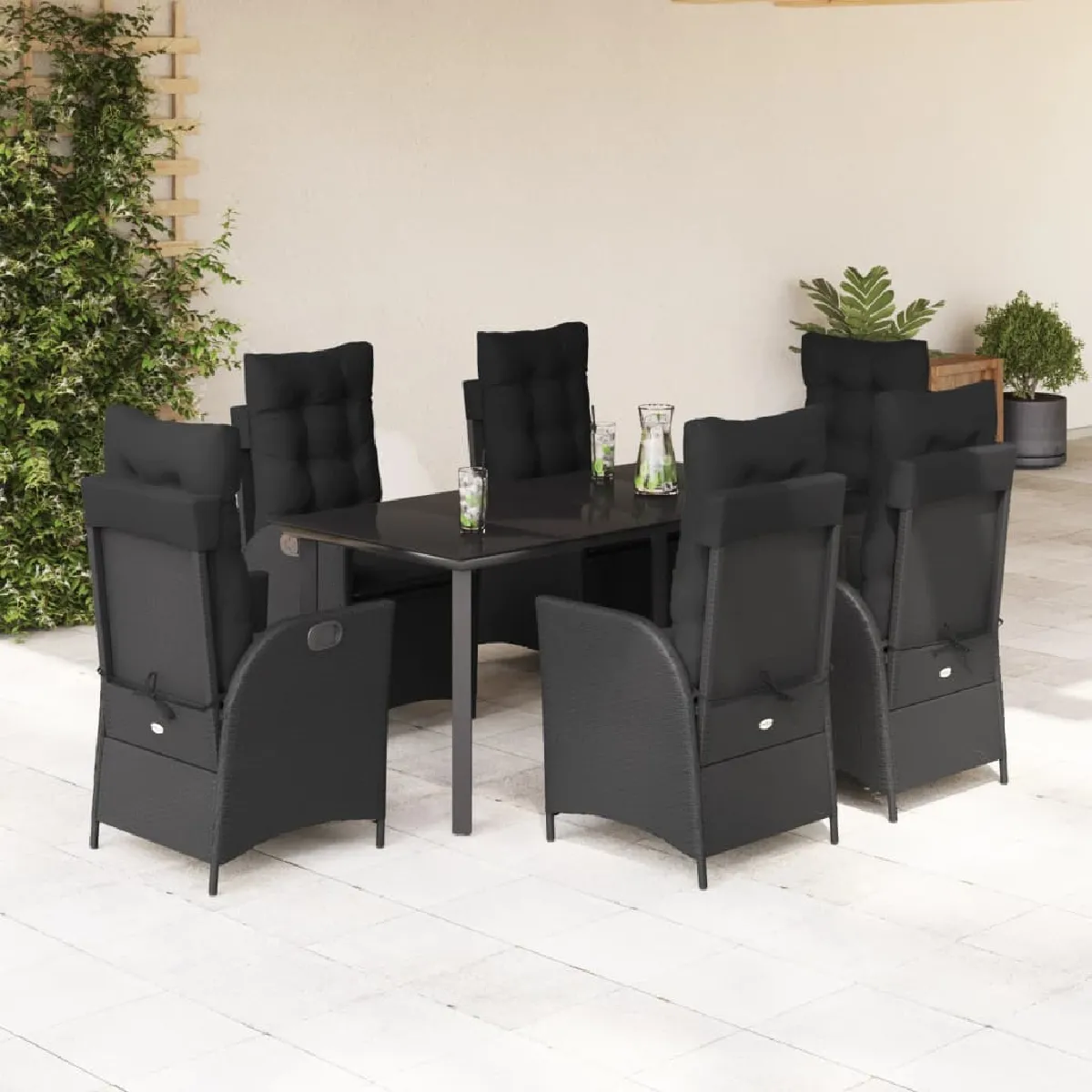 vidaXL Ensemble à Manger de Jardin avec Coussins 7 pcs Table et Chaises à Dossier Rabattable Meubles dExtérieur Patio 3212272 - vue 5