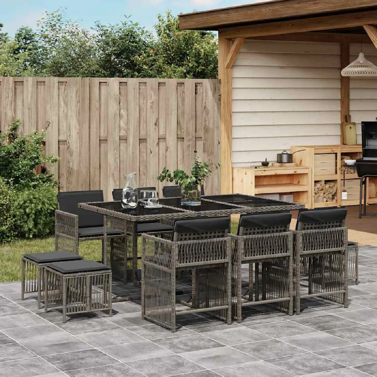 vidaXL Ensemble à manger de jardin 11pcs avec coussins poly rotin 3211688 - vue 2
