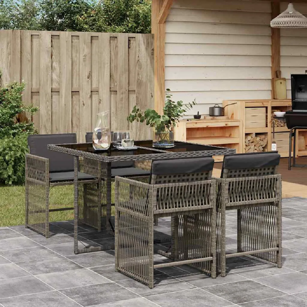 vidaXL Ensemble à manger jardin Résine tressée Gris