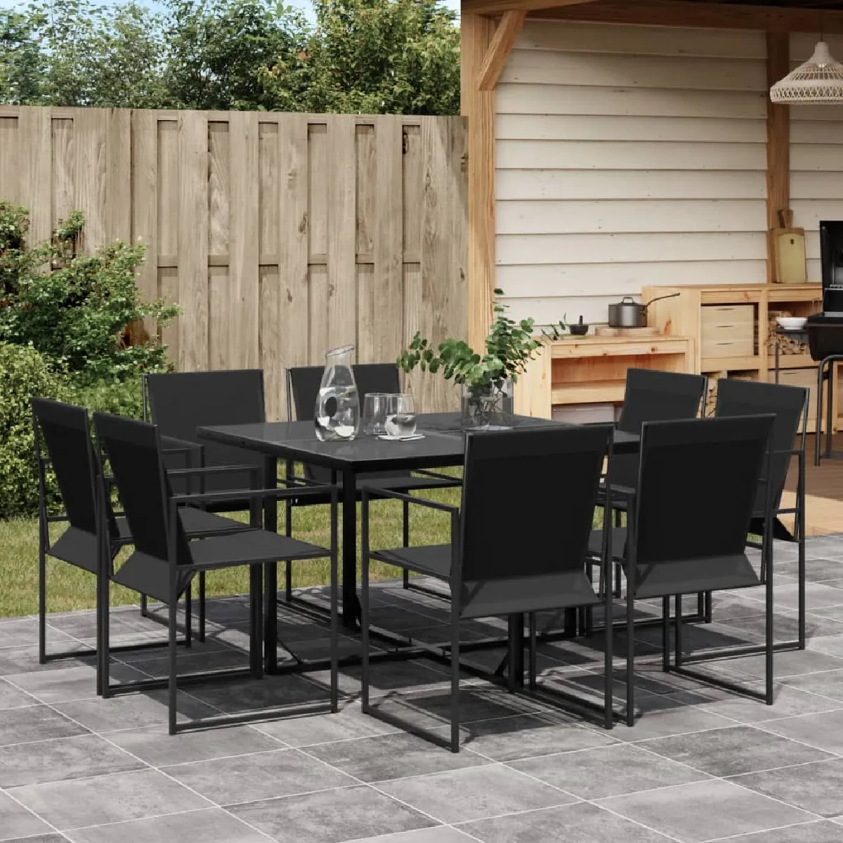Non Communiqué Noir Vidaxl Ensemble À Manger De Jardin 9 Pcs Textilène, Ensemble À Manger D'extérieur, Meuble À Manger De Jardin, Table Et 3295123 - Image 3