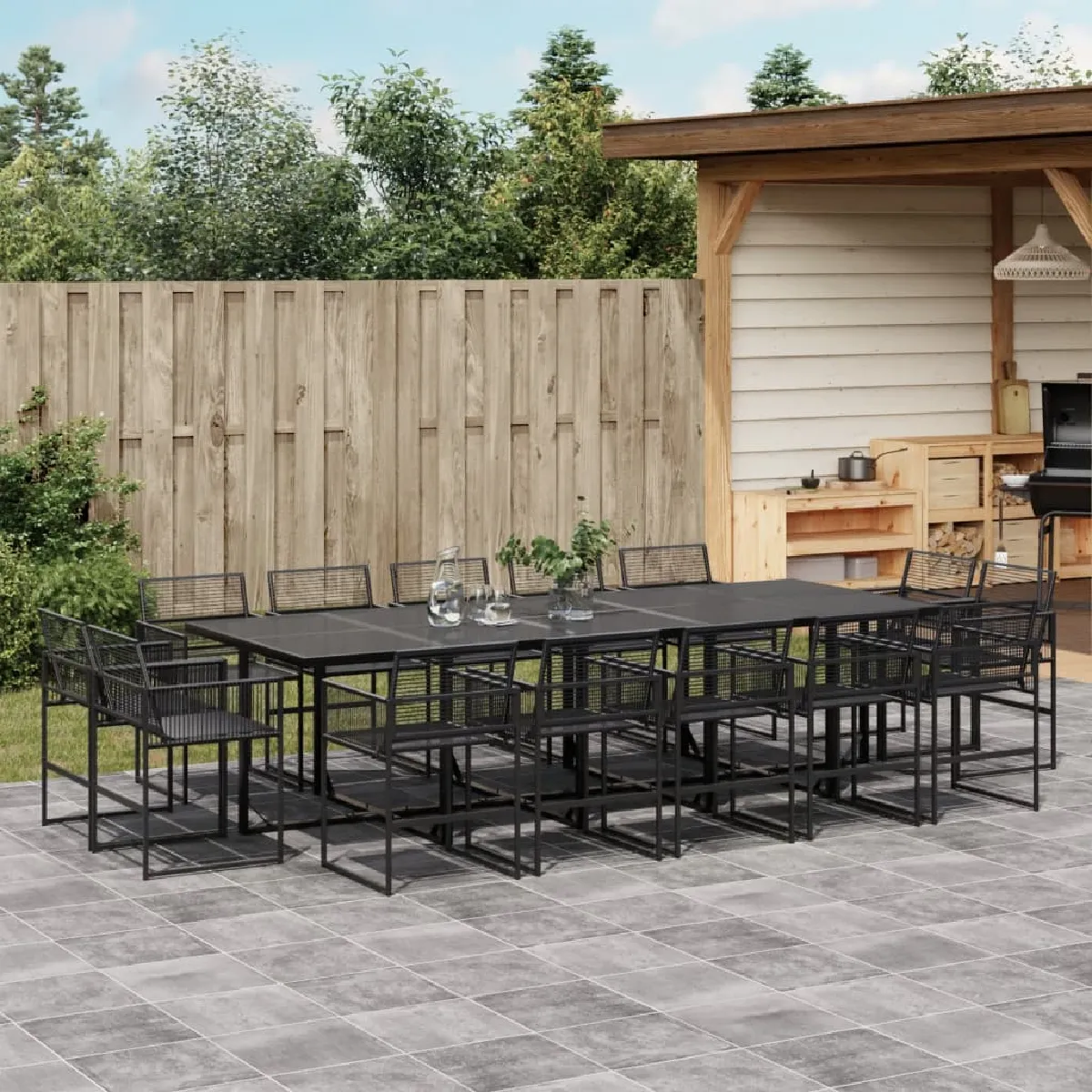 vidaXL Ensemble à manger de jardin 15 pcs noir