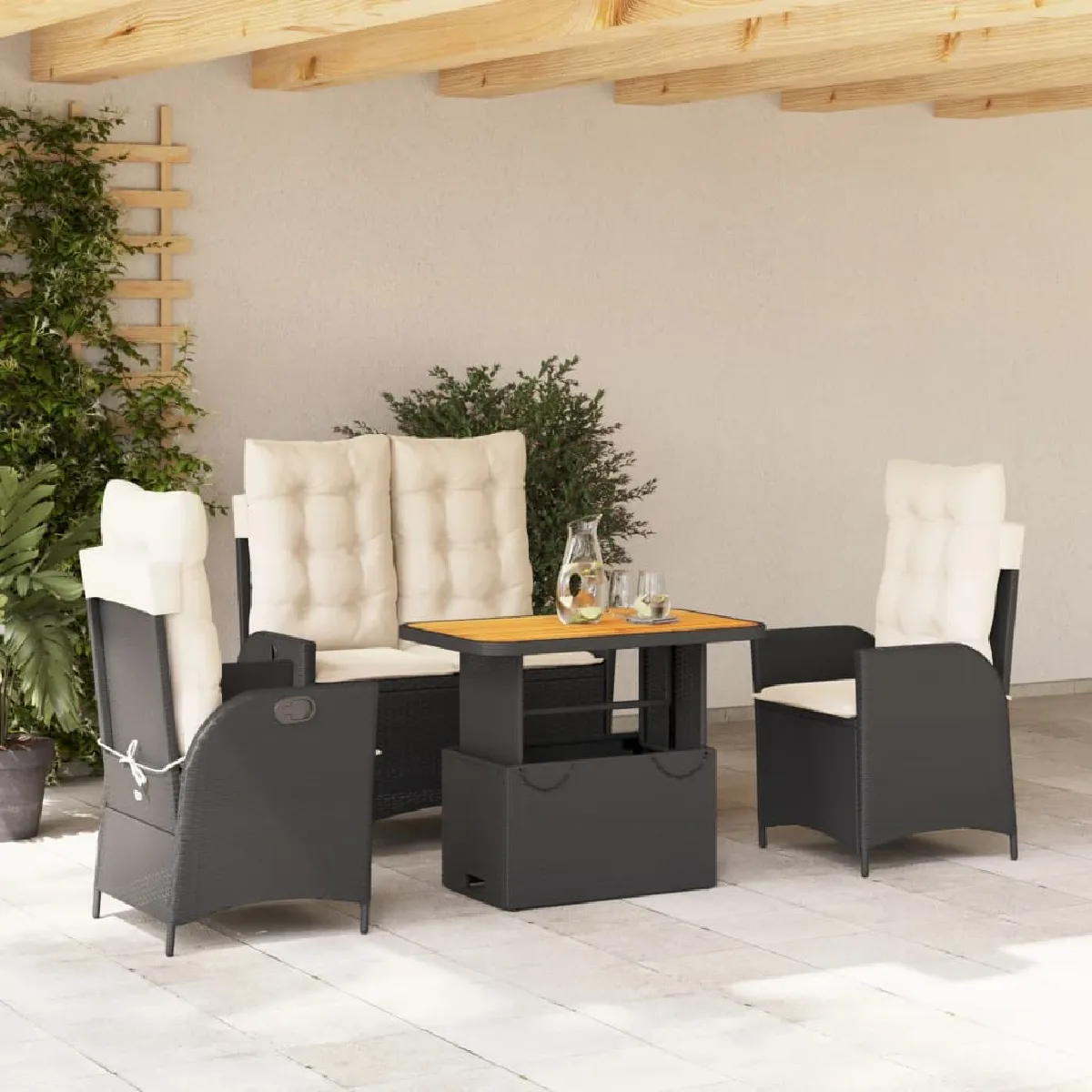 Non Communiqué Noir Vidaxl Ensemble À Manger De Jardin Avec Coussins 4 Pcs, Table De Terrasse, Meubles De Patio, Mobilier D'extérieur, 3277443 - Image 3