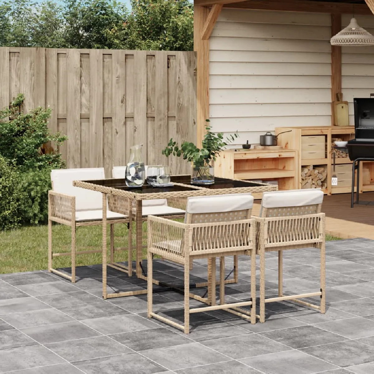 vidaXL Ensemble à manger de jardin coussins 5pcs Résine tressée 3278021 - vue 7